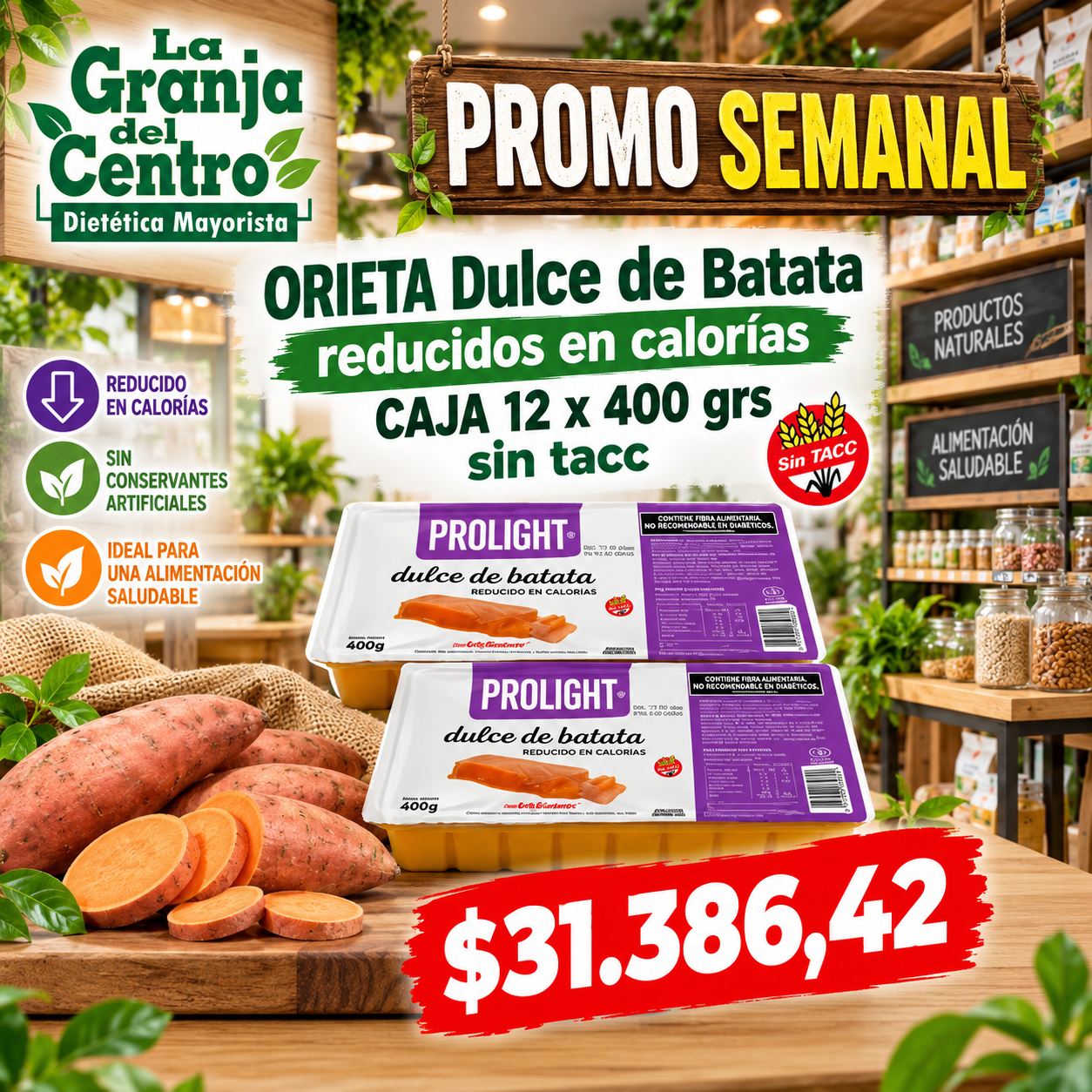 Ofertas y Promociones ORIETA Dulce de Batata reducidos en calorias 12 x 400 grs sin tacc promo semanal